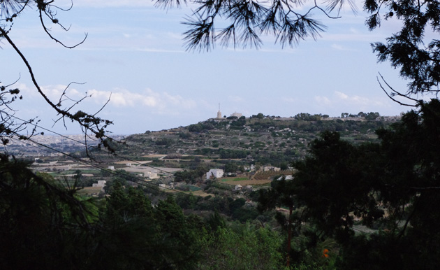 View over Laferla cross from Buskett Gardens